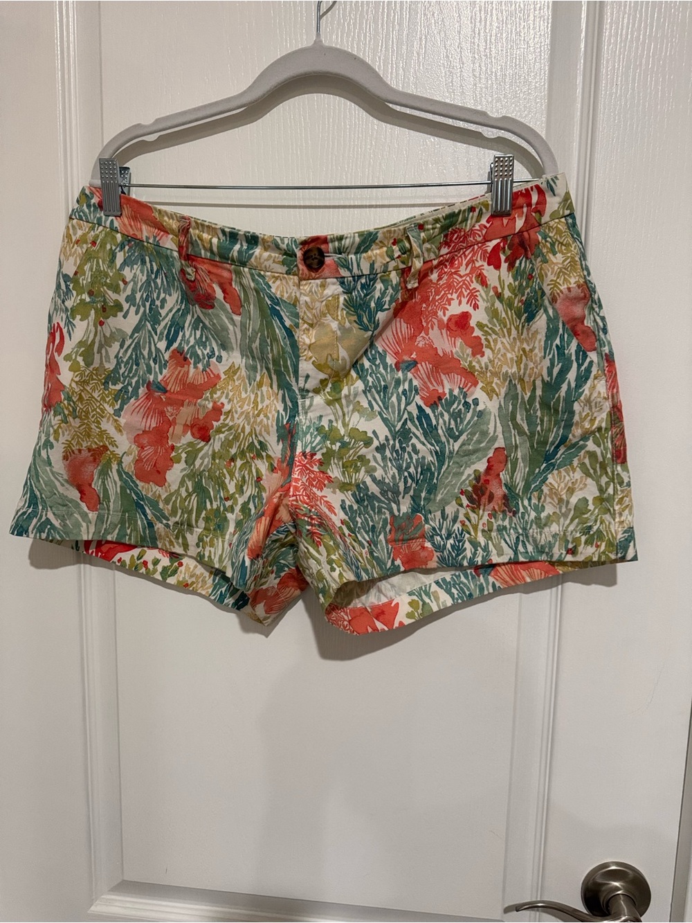 Old Navy Coral, Green & Yellow Floral Cotton Shorts